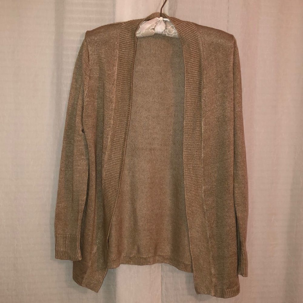 Talbots SP Linen Light Brown Knit Open Front Cardigan Sweater